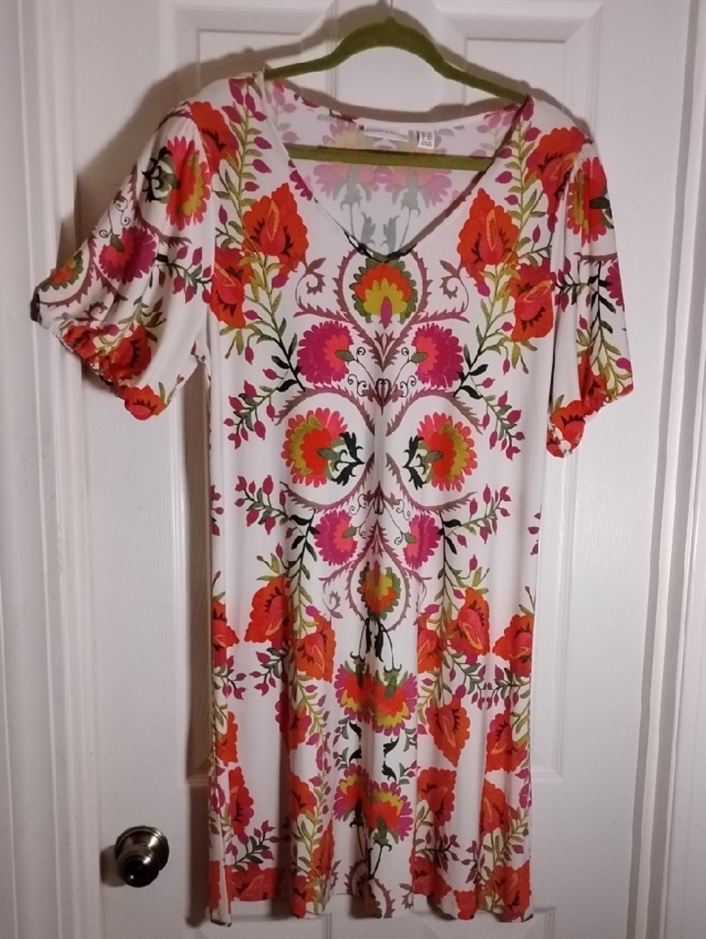 Fit/flare Dress Floral Knit V-neck Short Sleeve Susan Graver